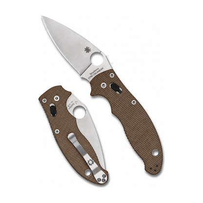Spyderco - Manix 2 - C101MPCW2 | Ball Bearing Lock | 3.37" CPM Cru-Wear Satin | Brown Canvas Micarta