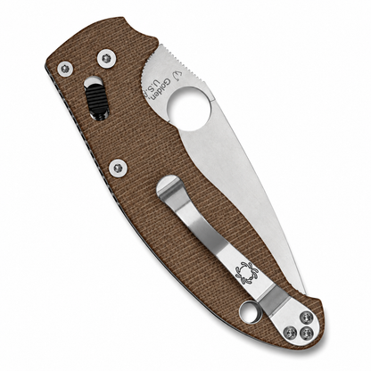 Spyderco - Manix 2 - C101MPCW2 | Ball Bearing Lock | 3.37" CPM Cru-Wear Satin | Brown Canvas Micarta