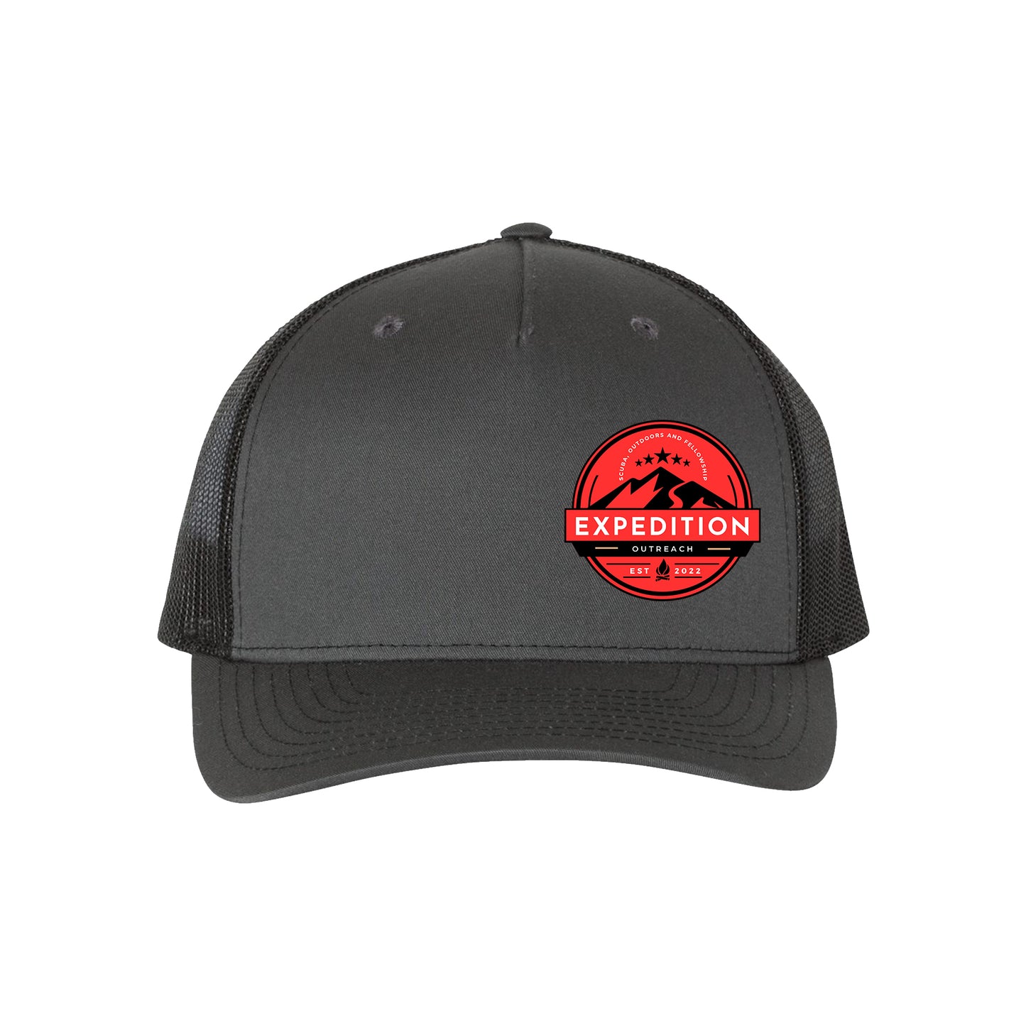 Expedition Outreach Cap, Richardson 112FP, Charcoal / Black, Red Logo