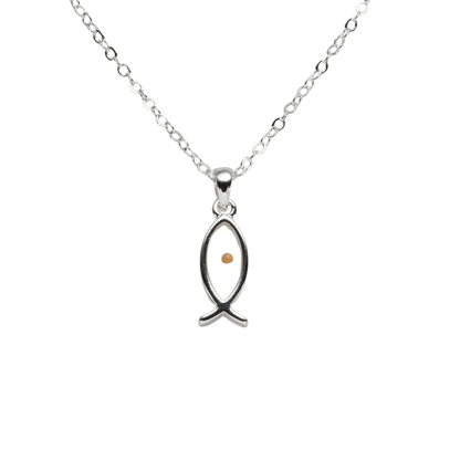 Mustard Seed Faith Fish Necklace – Christian Symbol Pendant in Silver
