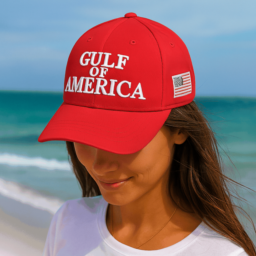 Gulf of America Cap – Red Cotton Twill Hat with Embroidered Front & Hook-and-Loop Adjustable Strap