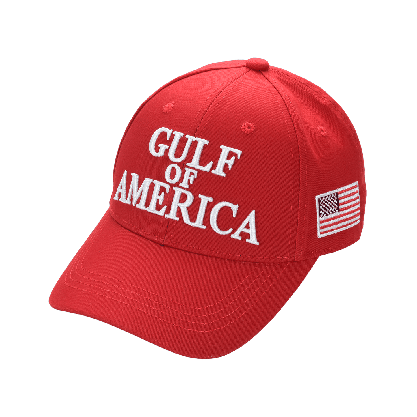 Gulf of America Cap – Red Cotton Twill Hat with Embroidered Front & Hook-and-Loop Adjustable Strap