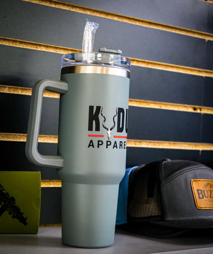 Travel Mug with Handle, 40 oz., Gray, Kudu Apparel Logo