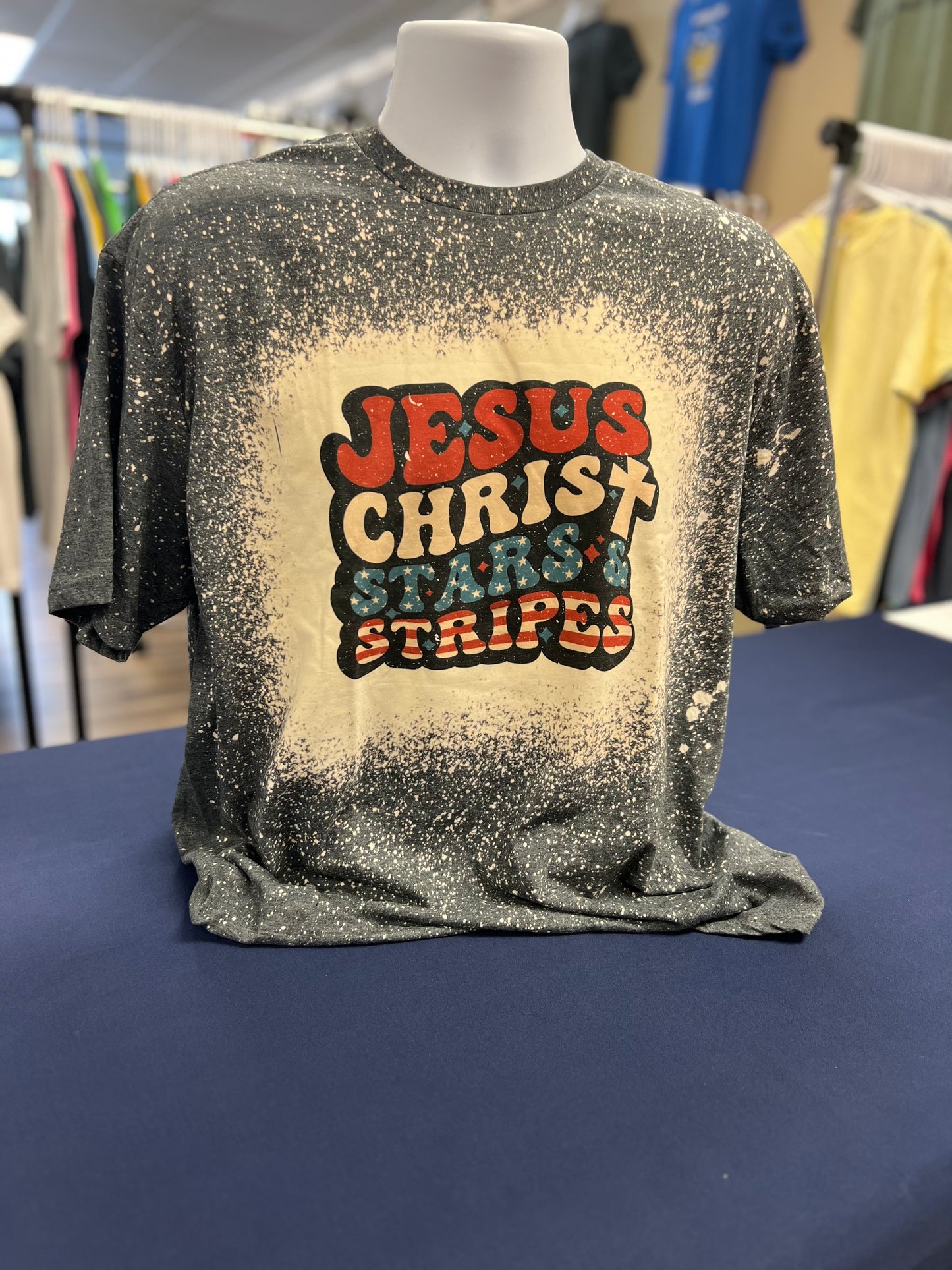 Jesus Christ Stars & Stripes on Bleached SoftStyle, Short Sleeve