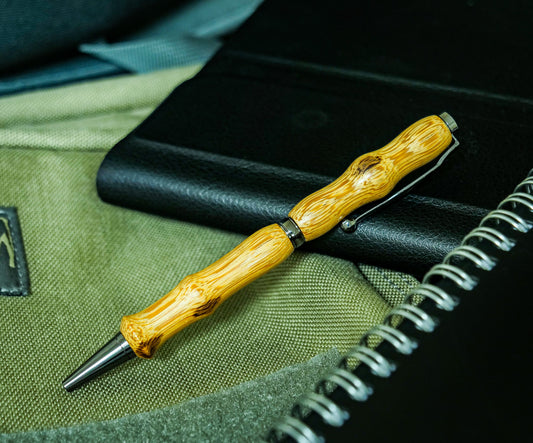 Pen, Handmade Pen #047, Twist, Marblewood, Black Titanium