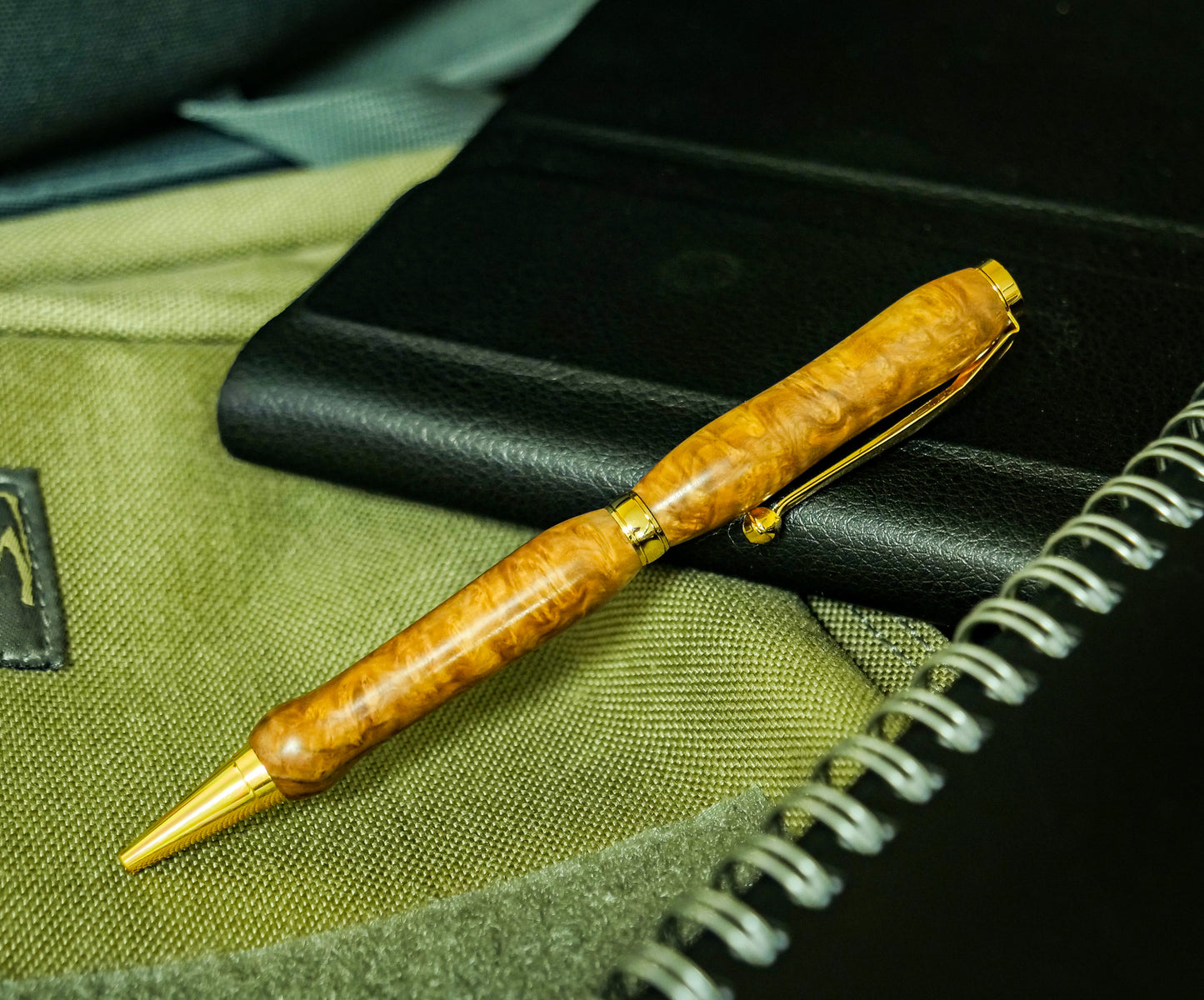 Pen, Handmade Pen #049, Twist, Brown Malle Burl, 24kt Gold