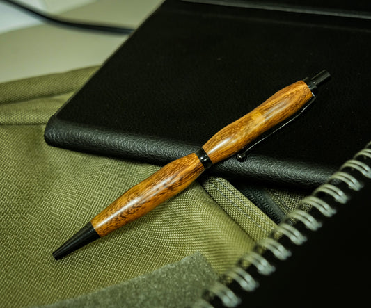 Pen, Handmade Pen #056, Click, Figured Goncalo Alves, Black Chrome
