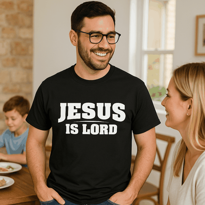 Jesus Is Lord Christian T-Shirt – Faith Graphic Tee for Men & Women, Inspirational Bible Verse Shirt, Black Cotton Christian Apparel