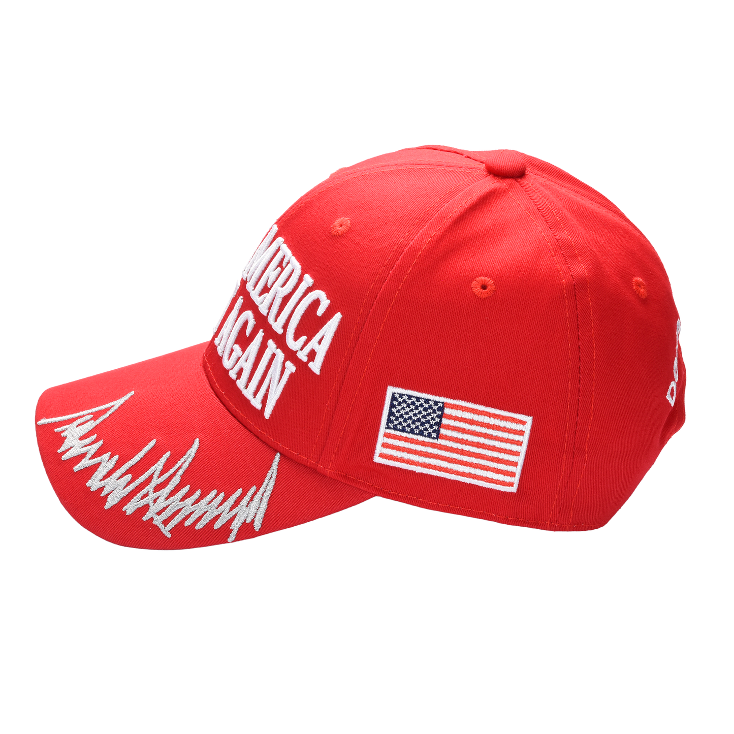 MAGA Baseball Cap with Gray Trump Signature Bill ‒ Patriotic Red Snapback Hat for Men & Women / Trump 45-47
