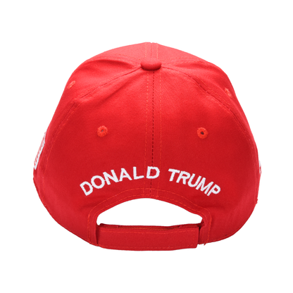 MAGA Baseball Cap with Gray Trump Signature Bill ‒ Patriotic Red Snapback Hat for Men & Women / Trump 45-47