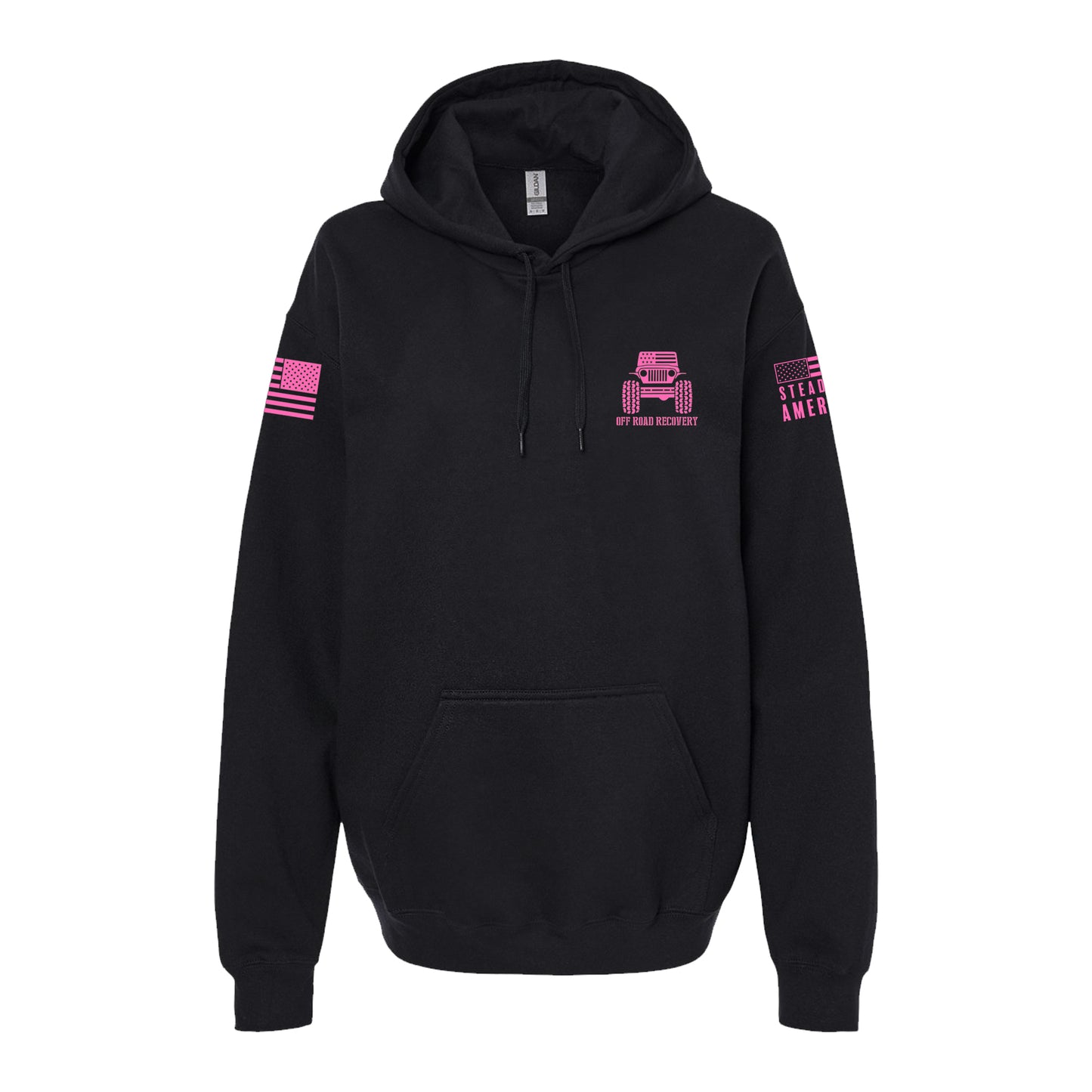 Off Road Recovery Flag, SoftStyle Hoodie, Black / Neon Pink