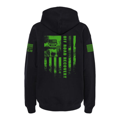 Off Road Recovery Flag, SoftStyle Hoodie, Black / Neon Green
