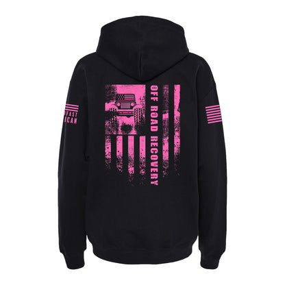 Off Road Recovery Flag, SoftStyle Hoodie, Black / Neon Pink