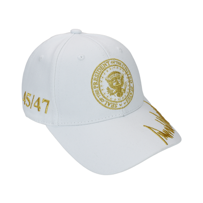 Presidential Seal White Cap with Gold Embroidery – 45/47 Cap