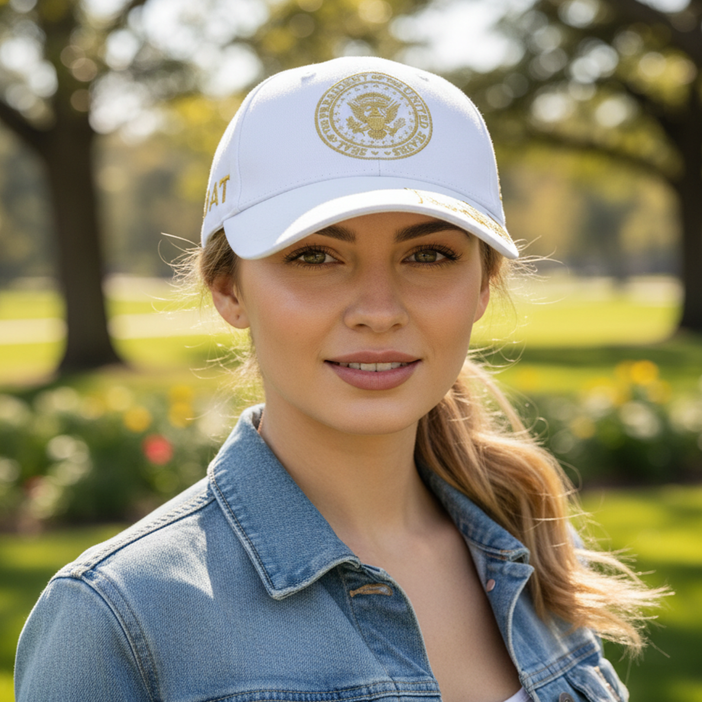 Presidential Seal White Cap with Gold Embroidery – 45/47 Cap