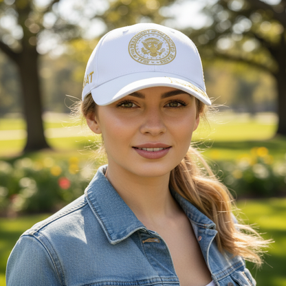 Presidential Seal White Cap with Gold Embroidery – 45/47 Cap