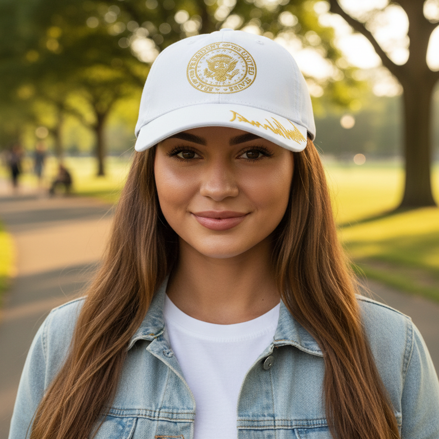 Presidential Seal White Cap with Gold Embroidery – 45/47 Cap