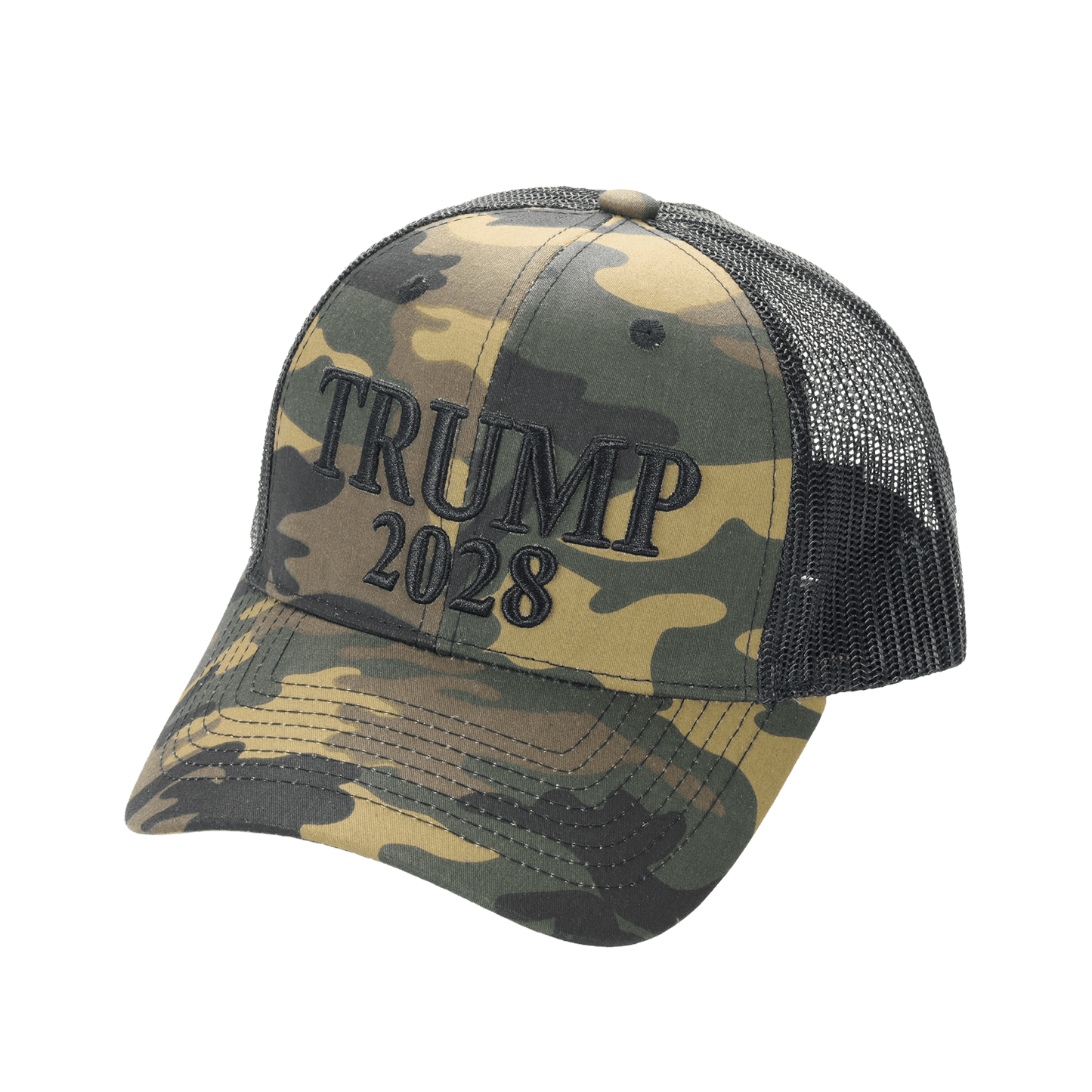 Trump 2028 Camo Trucker Cap – Patriotic Mesh Back MAGA Hat, Adjustable Snapback