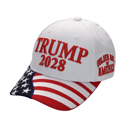 Trump 2028 Cap with Presidential Seal – Embroidered White MAGA Hat, Adjustable Dad Cap