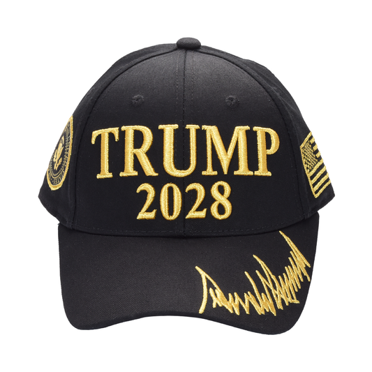Trump 2028 Cap with Presidential Seal – Embroidered Black MAGA Hat, Adjustable Dad Cap