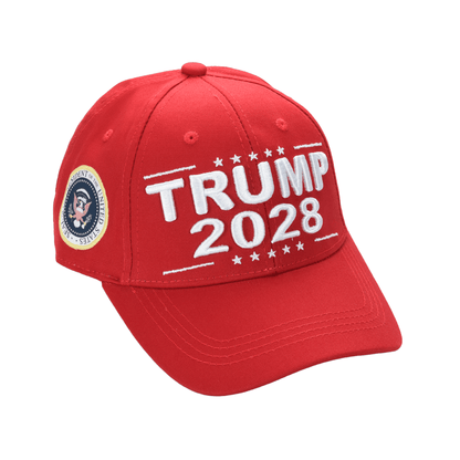 Trump 2028 Cap with Presidential Seal – Embroidered Red MAGA Hat, Adjustable Dad Cap