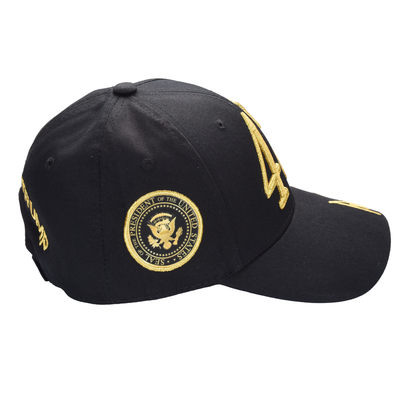 Trump 47 Black Cap with Gold Embroidery – Hook & Loop Adjustable Patriotic Hat