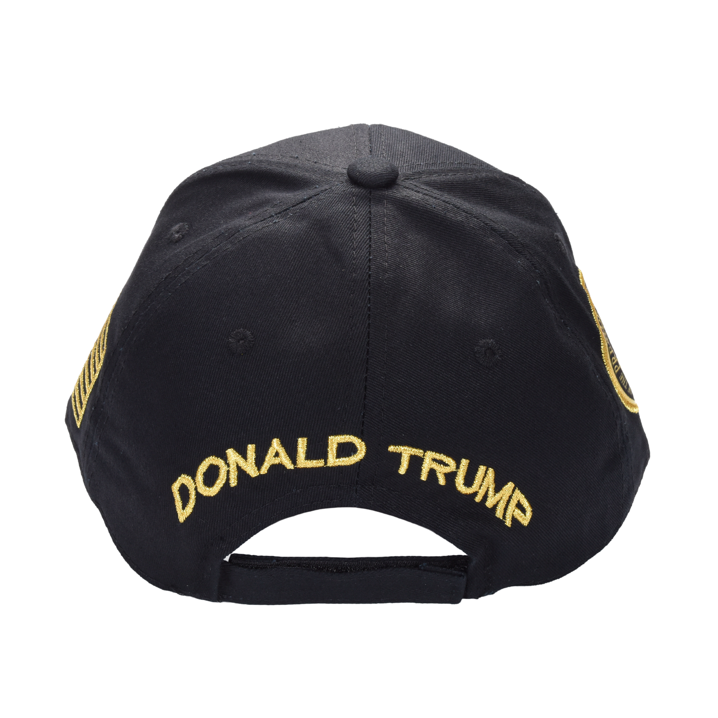 Trump 47 Black Cap with Gold Embroidery – Hook & Loop Adjustable Patriotic Hat