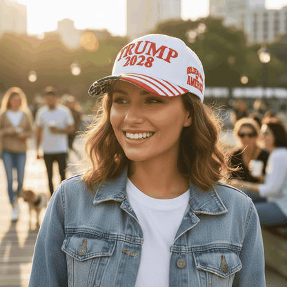 Trump 2028 Cap with Presidential Seal – Embroidered White MAGA Hat, Adjustable Dad Cap