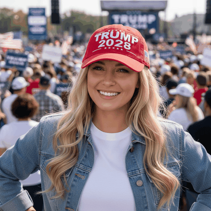 Trump 2028 Cap with Presidential Seal – Embroidered Red MAGA Hat, Adjustable Dad Cap