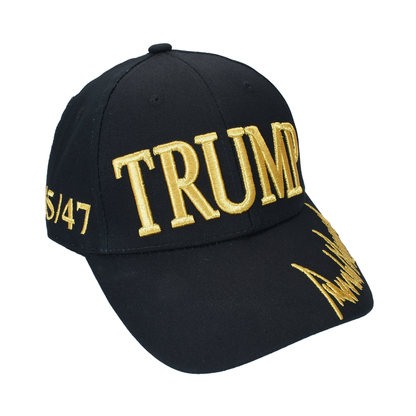 Trump Black Cap with Gold Embroidery – Hook & Loop Adjustable Patriotic Hat