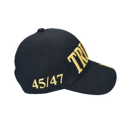 Trump Black Cap with Gold Embroidery – Hook & Loop Adjustable Patriotic Hat