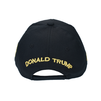 Trump Black Cap with Gold Embroidery – Hook & Loop Adjustable Patriotic Hat