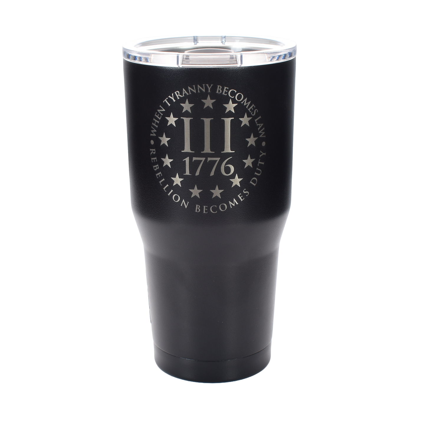 When Tyranny Becomes Law Tumbler – 20 oz Matte Black “Rebellion Becomes Duty” Travel Mug