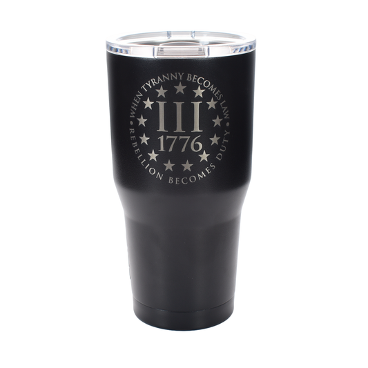 When Tyranny Becomes Law Tumbler – 20 oz Matte Black “Rebellion Becomes Duty” Travel Mug