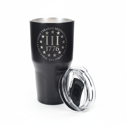 When Tyranny Becomes Law Tumbler – 20 oz Matte Black “Rebellion Becomes Duty” Travel Mug