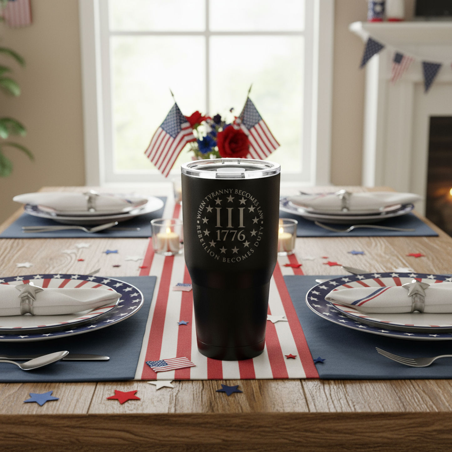 When Tyranny Becomes Law Tumbler – 20 oz Matte Black “Rebellion Becomes Duty” Travel Mug