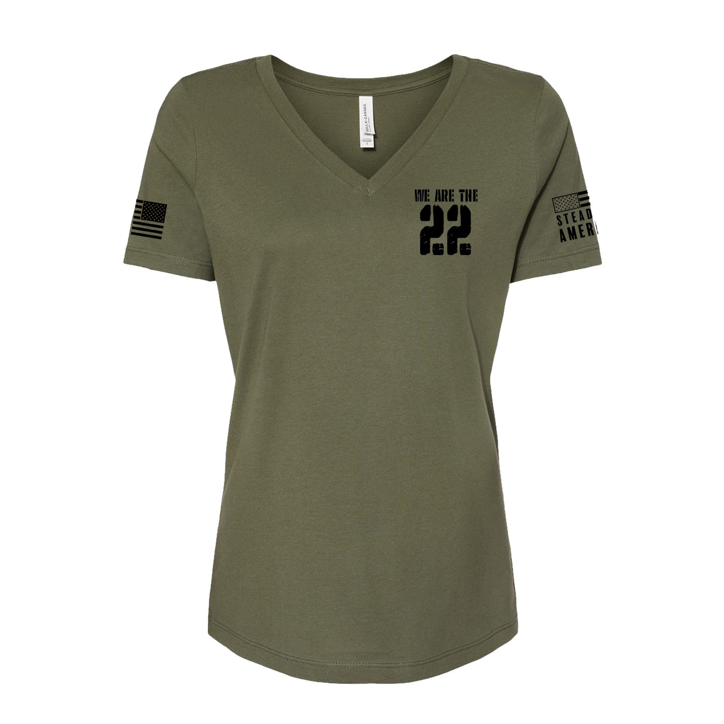 We Are The 22, Bella Canvas Women's Relaxed Jersey V-Neck, O.D. Green
