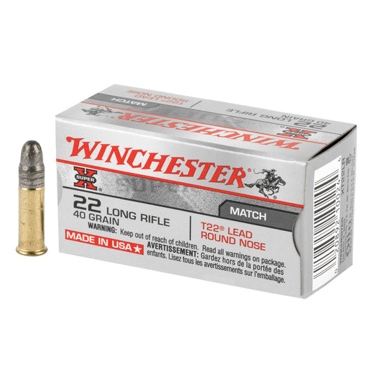 22 Long Rifle, Winchester XT22LR T22 Target, 40 gr. Lead Round Nose, 50 per Box