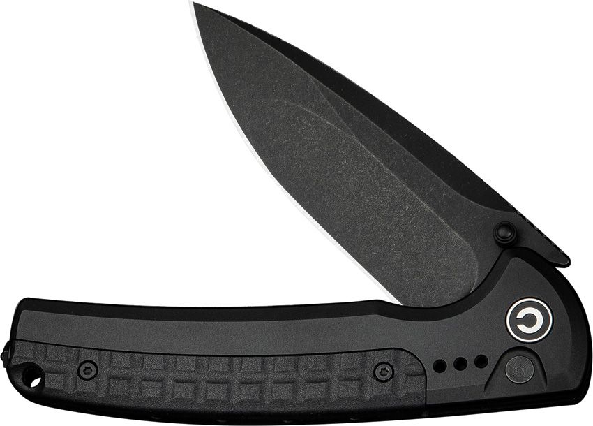 CIVIVI Sentinel Strike II C22025D-1 folding knife partially open showing black Nitro-V blade and button lock