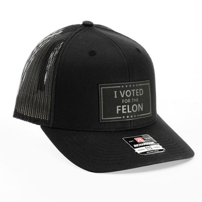 I Voted For The Felon Leather Patch Cap 01