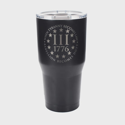 When Tyranny Becomes Law Tumbler – 20 oz Matte Black “Rebellion Becomes Duty” Travel Mug