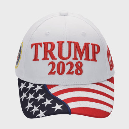 Trump 2028 Cap with Presidential Seal – Embroidered White MAGA Hat, Adjustable Dad Cap