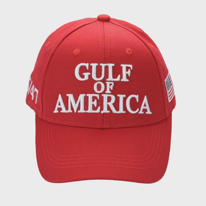 Gulf of America Cap – Red Cotton Twill Hat with Embroidered Front & Hook-and-Loop Adjustable Strap