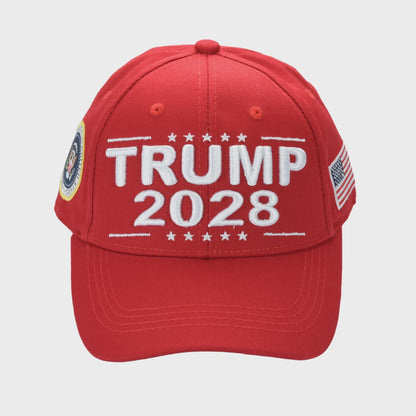 Trump 2028 Cap with Presidential Seal – Embroidered Red MAGA Hat, Adjustable Dad Cap
