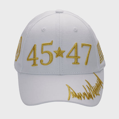 White 45-47 Cap – Gold Embroidery, Premium Cotton Twill, Hook & Loop Closure