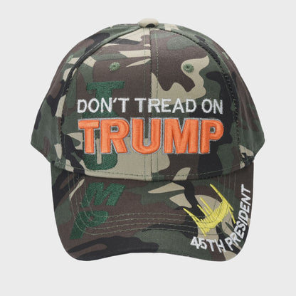 Don’t Tread on Trump Camo Cap – Adjustable Cotton Twill MAGA Hat with 45th President Design