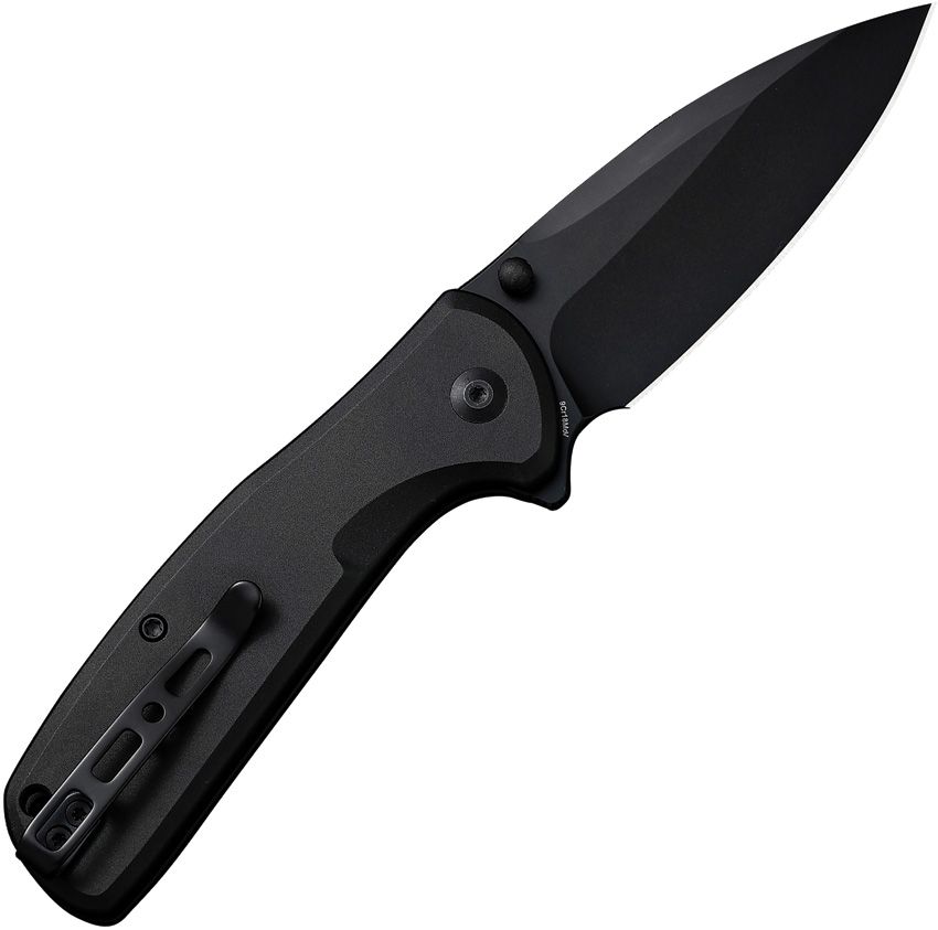 SENCUT ArcBlast S22043B-1 folding knife clip side with black 9Cr18MoV blade and black aluminum handle