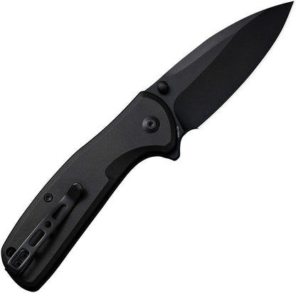 SENCUT ArcBlast S22043B-1 folding knife clip side with black 9Cr18MoV blade and black aluminum handle