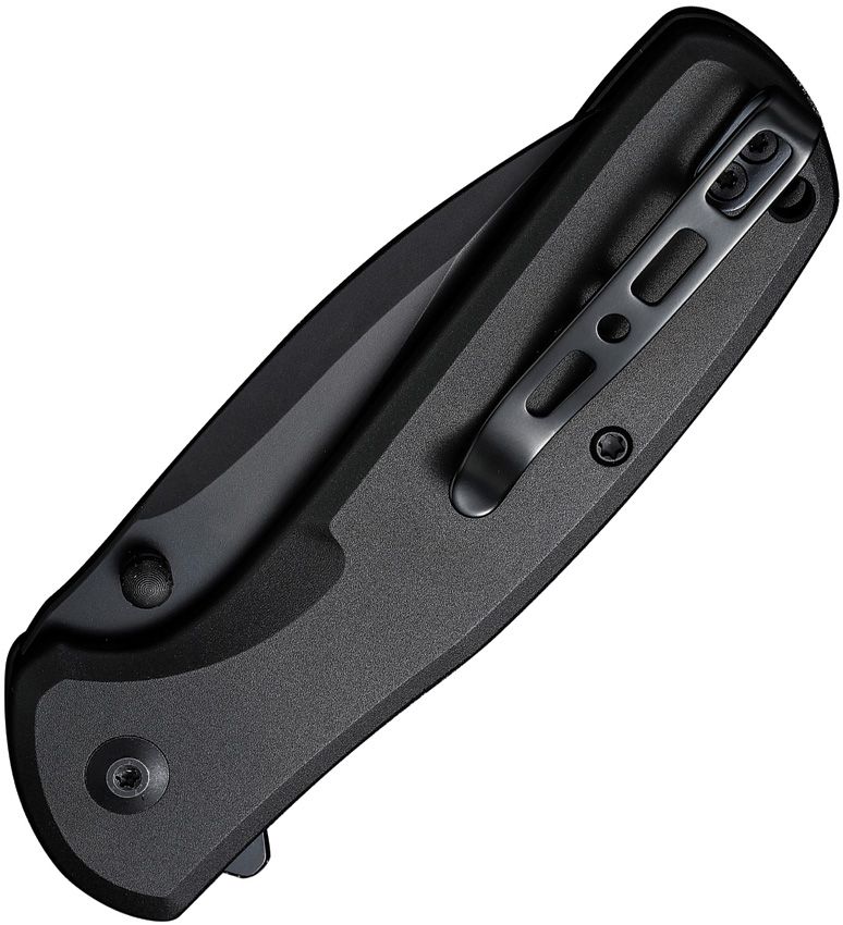 SENCUT ArcBlast S22043B-1 folding knife closed showing black aluminum handle, button lock and flipper