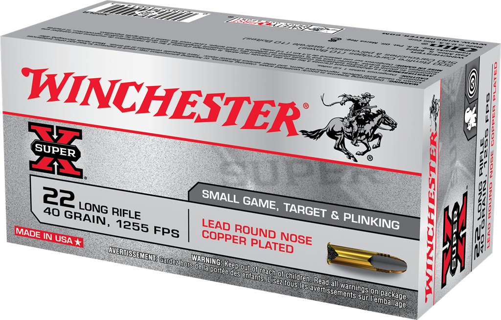 22 Long Rifle, Winchester X22LR Super-X, 40 gr. Lead Round Nose, 50 per Box